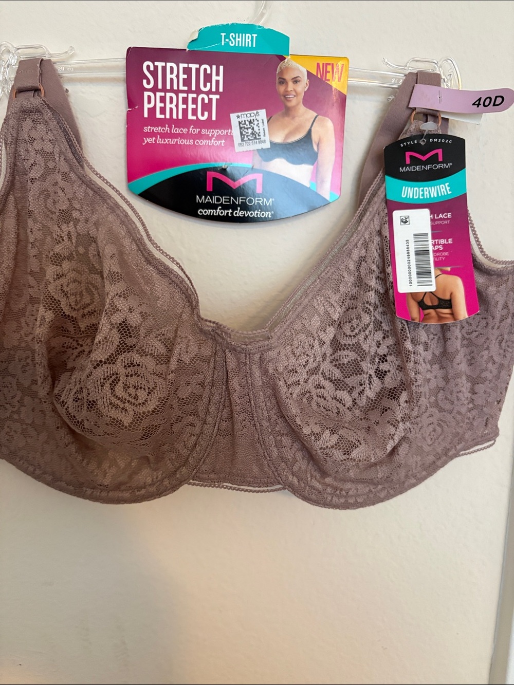 Maidenform Stretch Perfect Lace Underwire Bra - Mauve Taupe